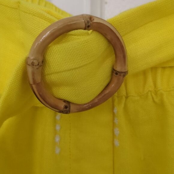 Anthro Place Nationale Yellow Linen Embroidered Shorts - Picture 4 of 11